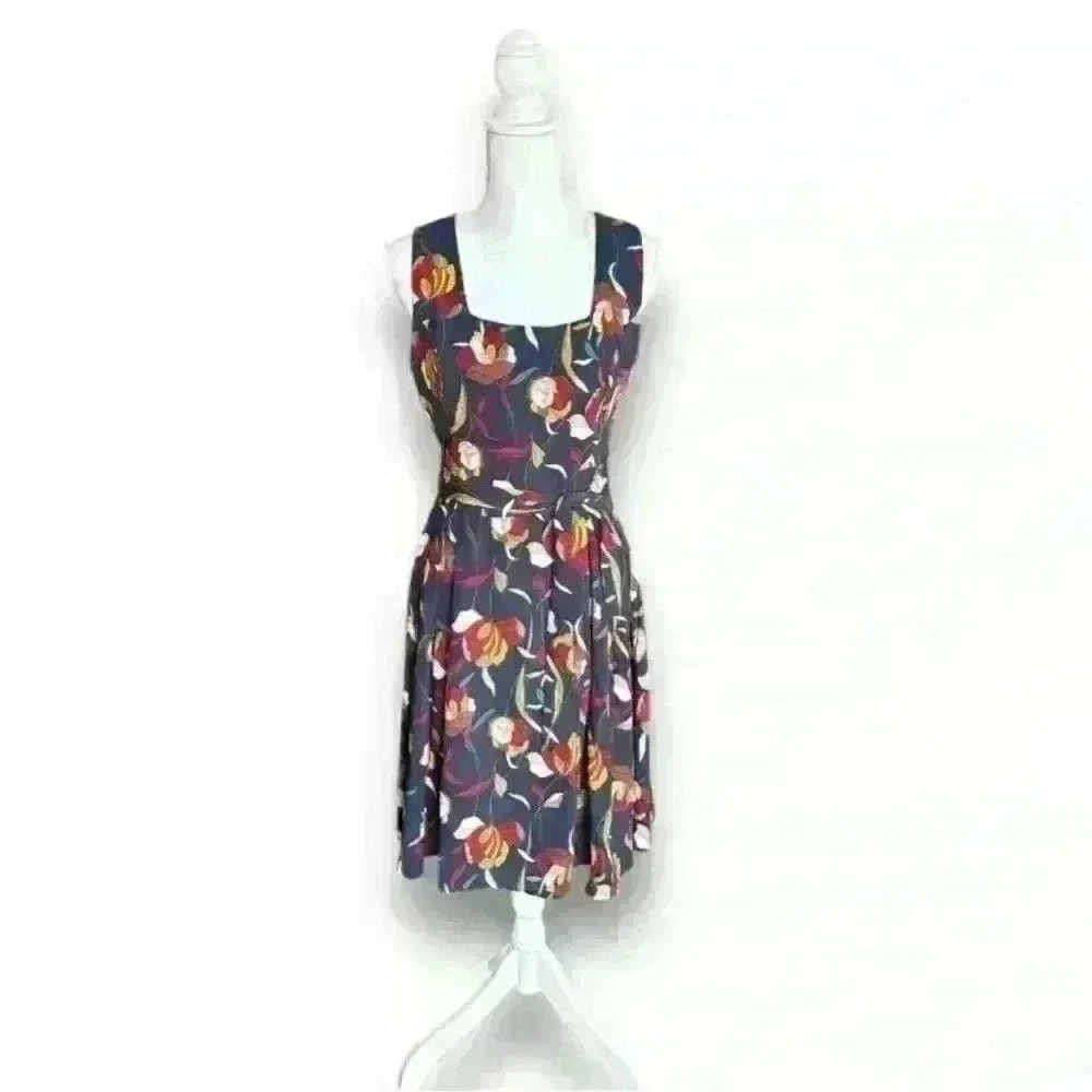 Yellow Star ModCloth Womens Dress Medium Multicolor Navy Blue Floral Sleeveless​